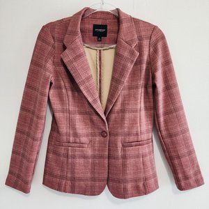 Liverpool Blazers Womens XS Pink Plaid Ponte Knit Casual Stretch Fitted Pockets
